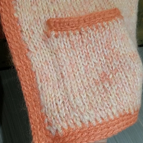 VINTAGE HAND KNIT ORANGE CARDIGAN BY POLLY COTTAGE PRAIRIE FARM CABIN - Picture 4 of 11